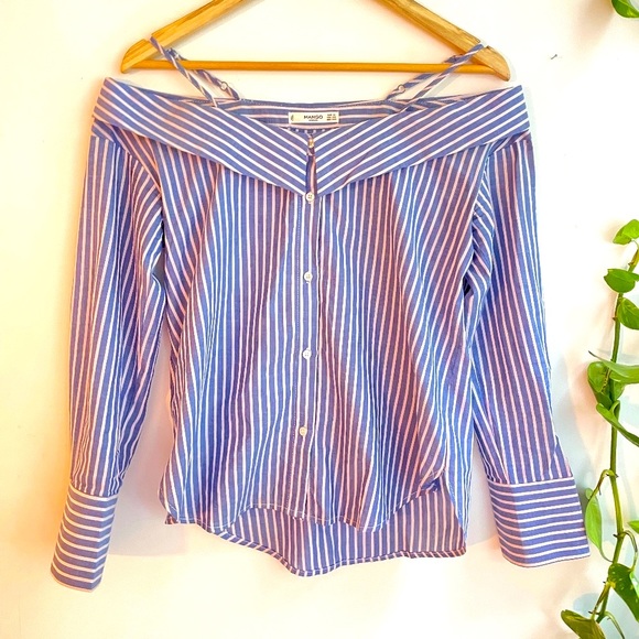 Mango Tops - MANGO Off-shoulder striped shirt